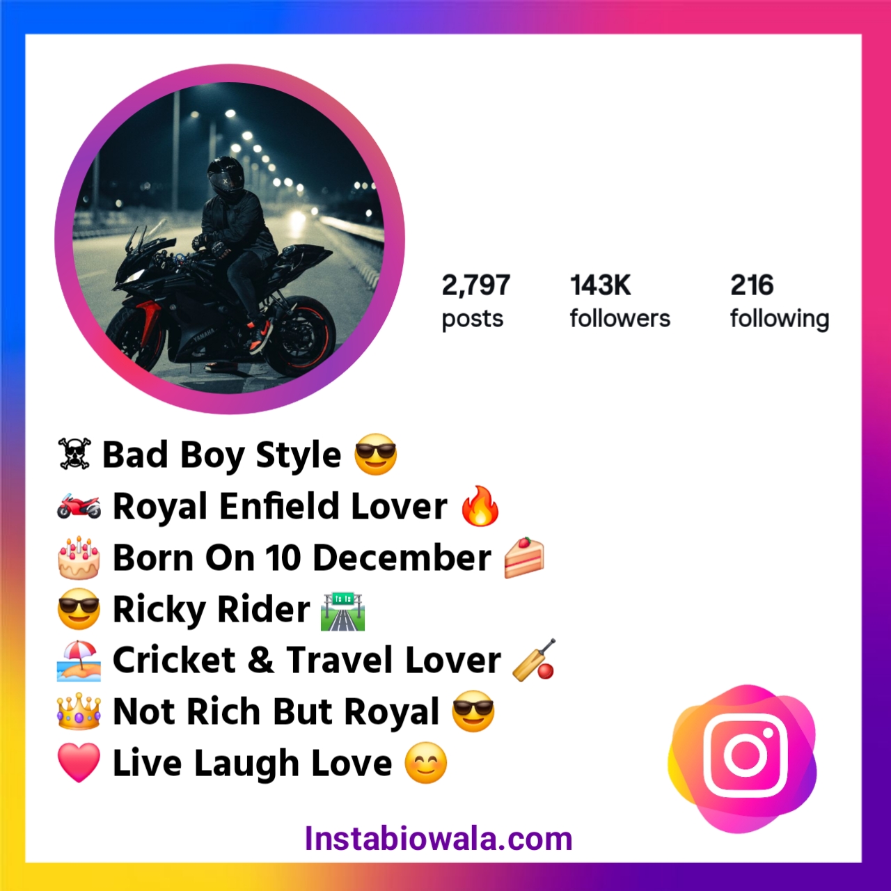 Bike Rider Bio For Instagram For Boy