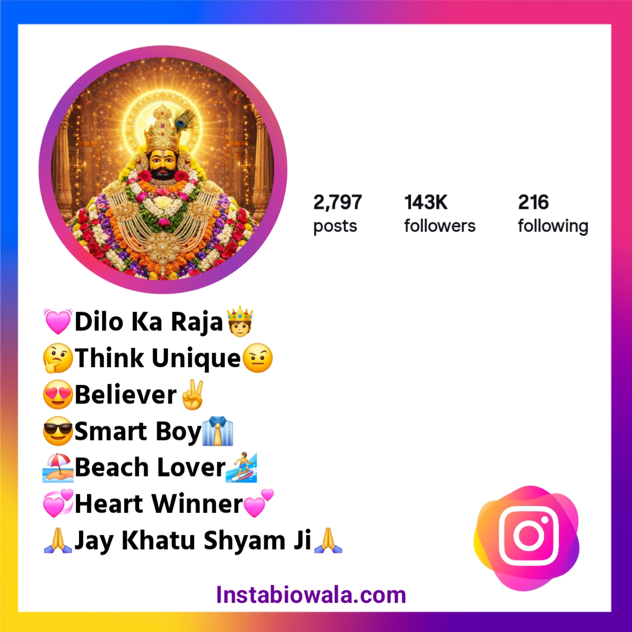 Khatu Shyam Ji Bio For Instagram For Boy
