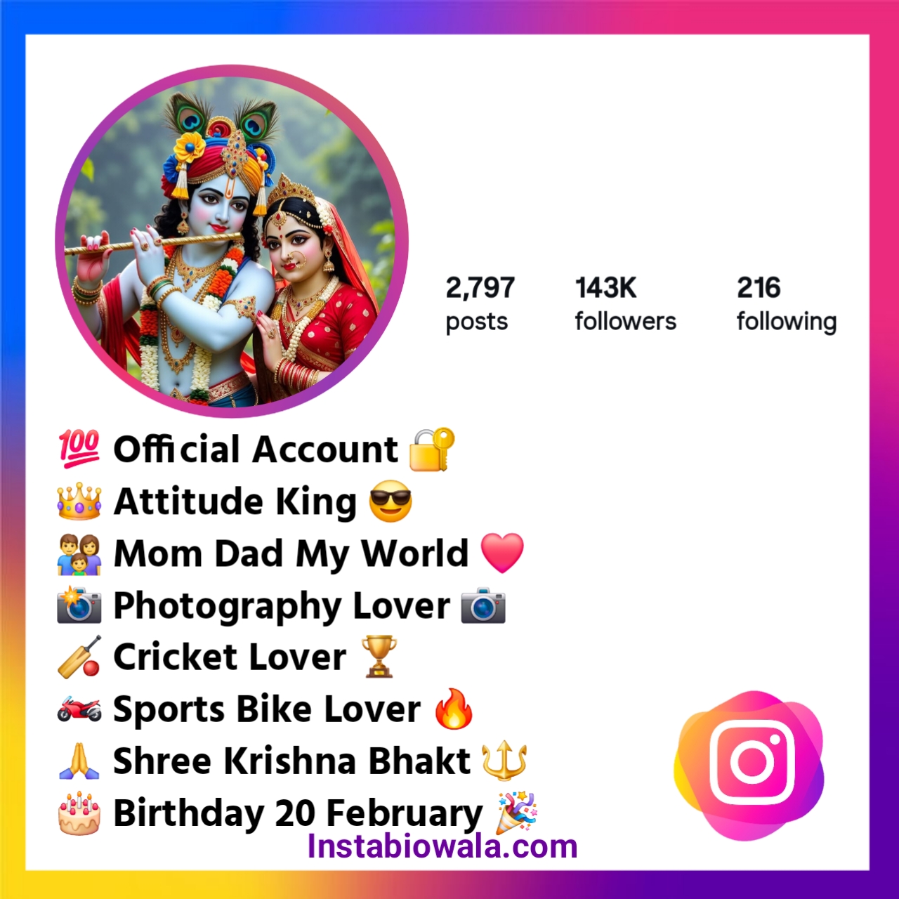 Krishna Bio For Instagram
